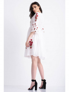 Rochie tip ie traditionala din bumbac alb cu model brodat rosu - Img 8