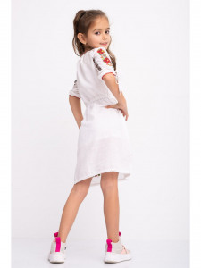 Rochie Traditionala din Bumbac Alb Brodat cu Flori Rosii - Img 5