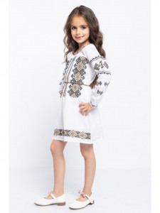 Rochie Traditionala din Bumbac Alb cu Broderie Geometrica - Img 3