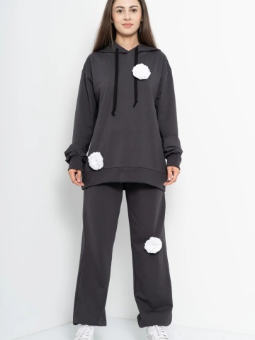 Trening dama COZY CUSTOM Oversize WKND gri cu 3 trandafiri albi-evazat - Img 1