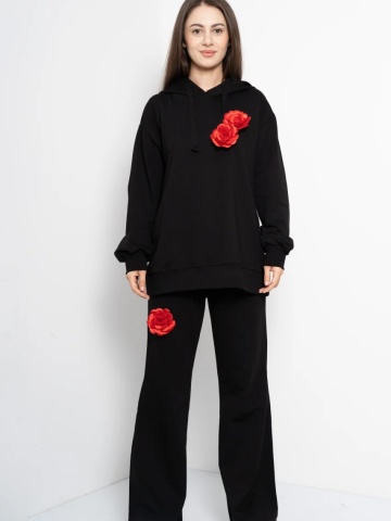 Trening dama COZY CUSTOM Oversize WKND Negru cu 3 trandafiri rosii- evazat - Img 1
