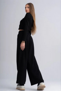 Trening dama negru cu pantaloni evazati si bluza 3885 - Img 2
