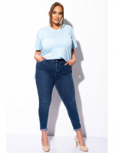 Blugi dama extra plus size din bumbac bleu simpli - Img 2