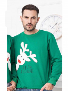 Bluza de Craciun Barbat Verde Bumbac Maneca Lunga - Img 3