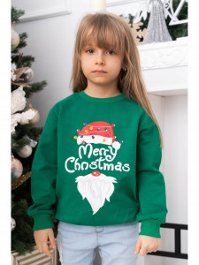 Bluza de Craciun Copii Verde cu Maneca Lunga bumbac model Merry Christmas - Img 2