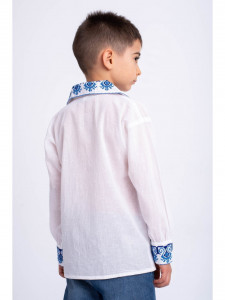 Bluza traditionala din bumbac alb cu broderie albastra in forma de romb pentru baieti - Img 4