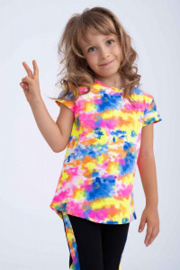 Compleu fetite tricou si colanti cu imprimeu multicolor - Img 2