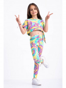 Compleu multicolor pentru fetite cu bluza scurta si colanti - Img 1