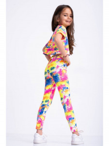 Compleu multicolor pentru fetite cu bluza scurta si colanti - Img 3