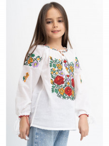 Ie Traditionala din Bumbac Alb cu Broderie Florala Multicolora - Img 2