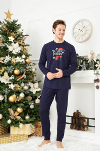 Pijama Barbat Bleumarin cu Imprimeu Festiv - Img 1