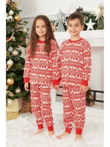 Pijama de Craciun copii model rosu cu reni albi - Img 1