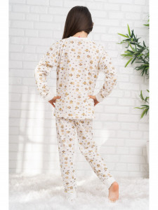 Pijama din bumbac alb cu animatie galbena - Img 4