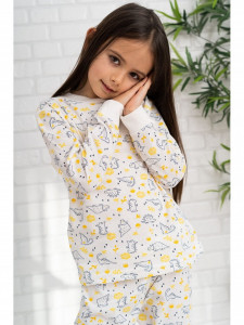 Pijama din bumbac alb cu dinozaur - Img 2