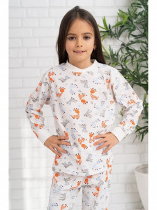 Pijama din bumbac alb cu girafa - Img 2