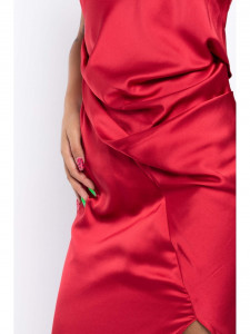 Rochie dama asimetrica din satin rosu cu un umar gol - Img 12