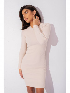 Rochie dama crem din bumbac midi cu maneci lungi - Img 3