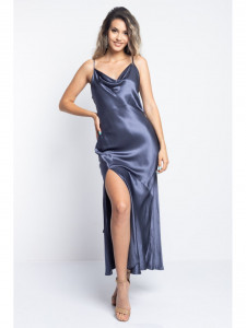 Rochie dama din satin albastru cu spate gol si crapatura laterala - Img 5