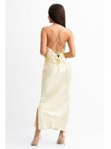 Rochie dama din satin auriu maxi cu spate gol - Img 6