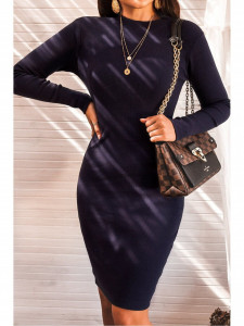 Rochie dama navy din bumbac midi cu maneci lungi - Img 4