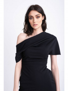 Rochie dama neagra cu umar lasat - Img 8