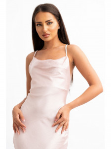 Rochie dama roz pal din satin maxi cu spate gol - Img 3