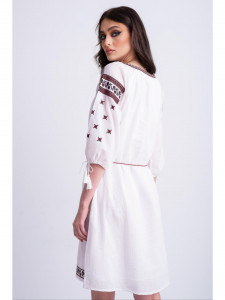 Rochie dama tip ie traditionala din bumbac alb cu broderie rosie - Img 5