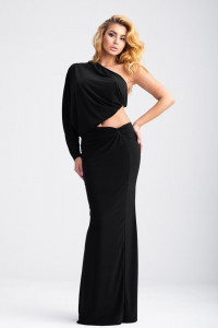 Rochie lunga, neagra cu decupaj lateral si nod in talie - Img 5