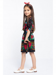 Rochie Model Folclor din Bumbac Negru cu Elastic in Talie - Img 3
