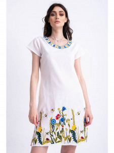 Rochie tip ie traditionala din bumbac alb cu broderie in jurul gatului - Img 4
