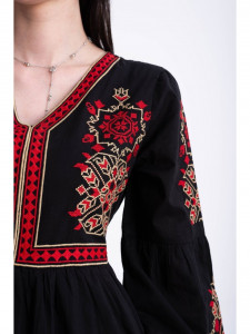 Rochie tip ie traditionala din bumbac negru cu model brodat - Img 7