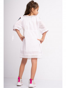Rochie Traditionala din Bumbac Alb Brodat cu Flori Colorate - Img 6