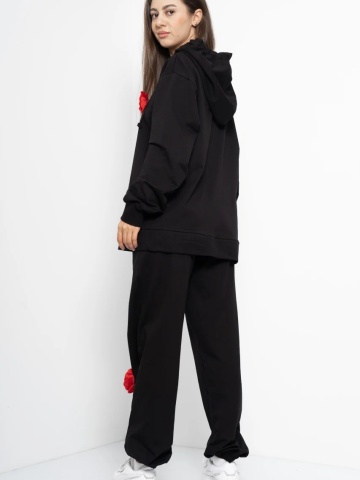 Trening dama COZY CUSTOM Oversize WKND Negru cu 3 trandafiri rosii- evazat - Img 2