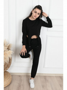 Trening dama doua piese negru cu bluza in colturi - Img 3