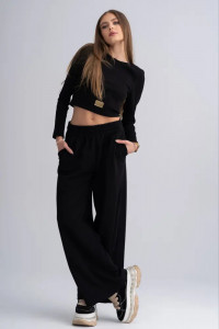 Trening dama negru cu pantaloni evazati si bluza 3885 - Img 3