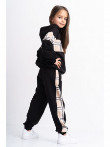 Trening Oversize pentru Copii din Bumbac Negru cu Insertie Carouri - Img 5