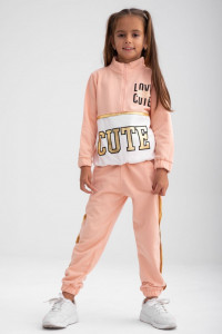 Trening pentru fete din bumbac peach si inscriptie cute - Img 3