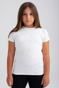 Tricou alb cu maneca scurta si imprimeu funda pentru fete - Img 1
