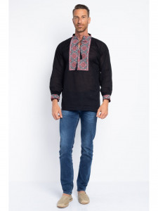 Bluza barbat tip ie din bumbac neagra cu model traditional - Img 2