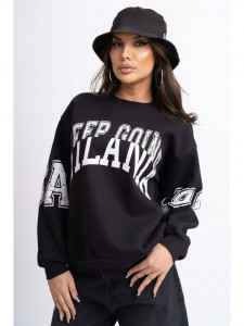 Bluza Dama Sport din Bumbac Usor Vatuit Model Keep Going Atlanta Negru - Img 1