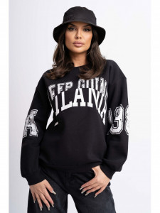 Bluza Dama Sport din Bumbac Usor Vatuit Model Keep Going Atlanta Negru - Img 4