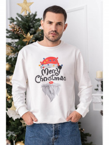 Bluza de Craciun Barbat Alb cu Maneca Lunga bumbac model Merry Christmas - Img 1