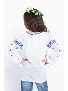 Bluza Traditionala din Bumbac Alb cu Broderie Albastra - Img 4