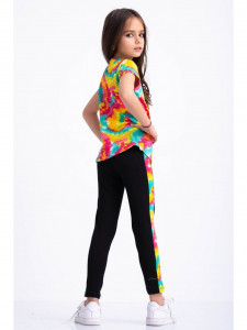 Compleu multicolor cu tricou si colanti pentru fetite - Img 2