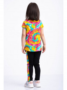 Compleu multicolor cu tricou si colanti pentru fetite - Img 7