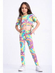 Compleu multicolor pentru fetite cu bluza scurta si colanti - Img 5
