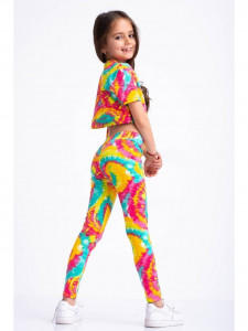 Compleu multicolor pentru fetite cu bluza scurta si colanti - Img 3