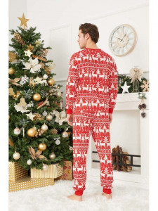 Pijama de Craciun Barbat cu Maneca Lunga din Bumbac Rosu cu Alb model Sparkle 1 - Img 3