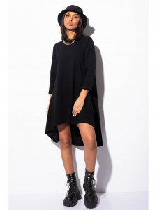 Rochie dama din bumbac negru asimetrica - Img 1
