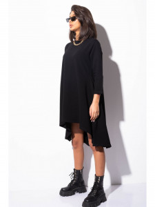 Rochie dama din bumbac negru asimetrica - Img 3